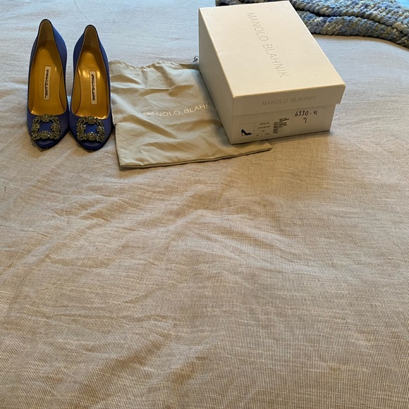 Blue jeweled Manola Blahniks. Slip Heel 3-4 in - Picture 2 of 5